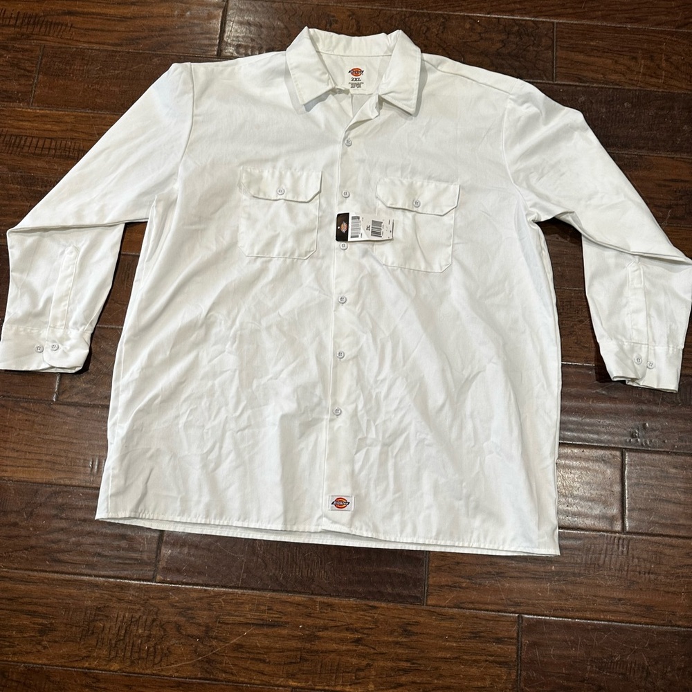 Dickies Men's White Long-Sleeve‎ Casual Button-Down Shirt